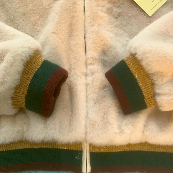 💀✨BNWT Elan Varsity Stripe Fur Bomber Jacket - LG - Picture 6 of 7